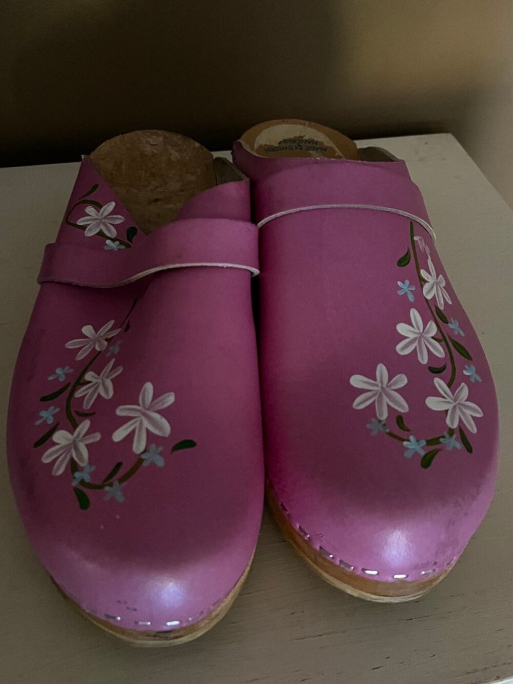 Tessa Pink Hand-Painted Floral Wooden Clogs - Size 39